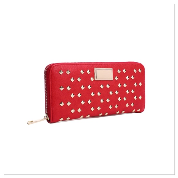 Boutique Handbags - Red Studded Faux Leather Wallet